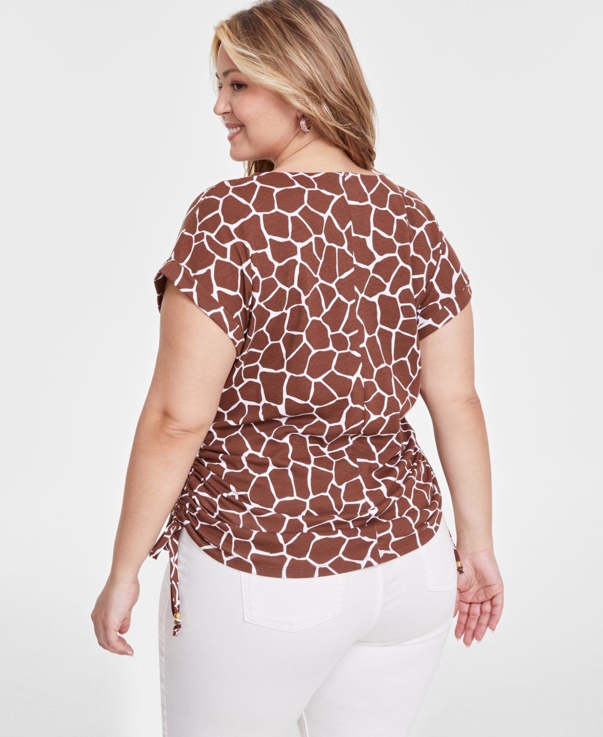 I.n.c. International Concepts Plus Size Animal-Print Ruched Side-Tie V-Neck Blouse, Created for Macy's