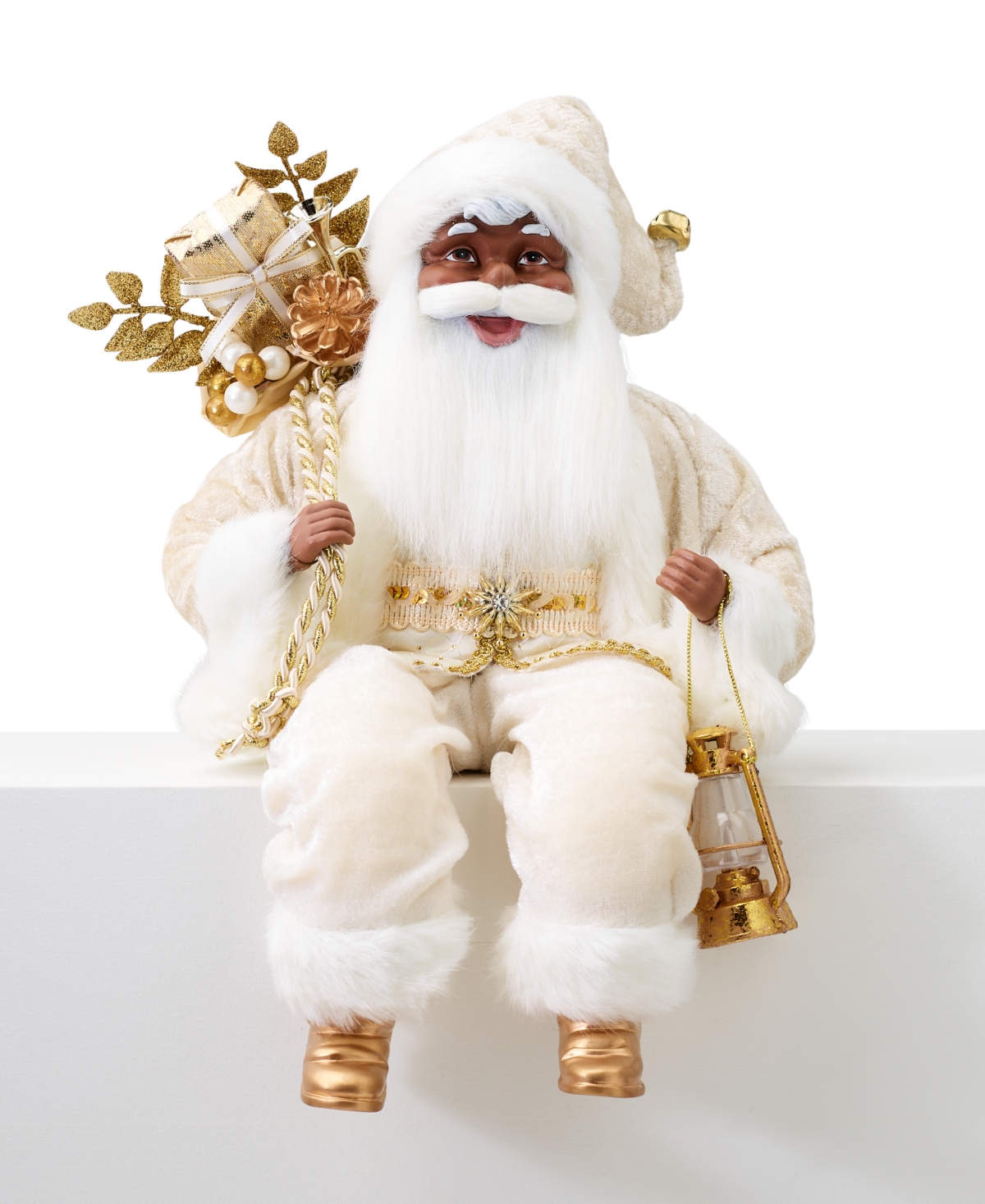 Holiday Lane Gold & White Santa with Lantern and Gifts, Exclusively at Macy's
