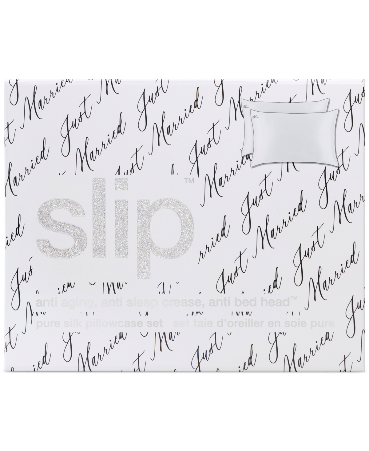 Slip 2-Pc. Pure Silk "Just Married" Queen Pillowcase Set