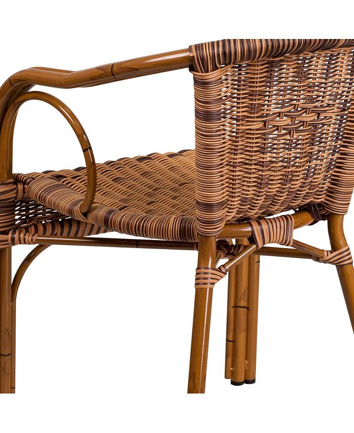 MERRICK LANE Esna Series Stacking Rattan Patio Chair With Bamboo Look
