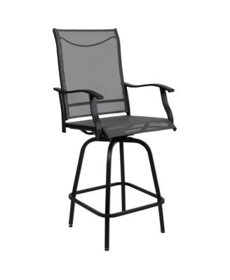 Set Of 2 Brett High Back Bar Height Swivel Patio Stools With Powder Coated Metal Frames And Textilene Upholstery