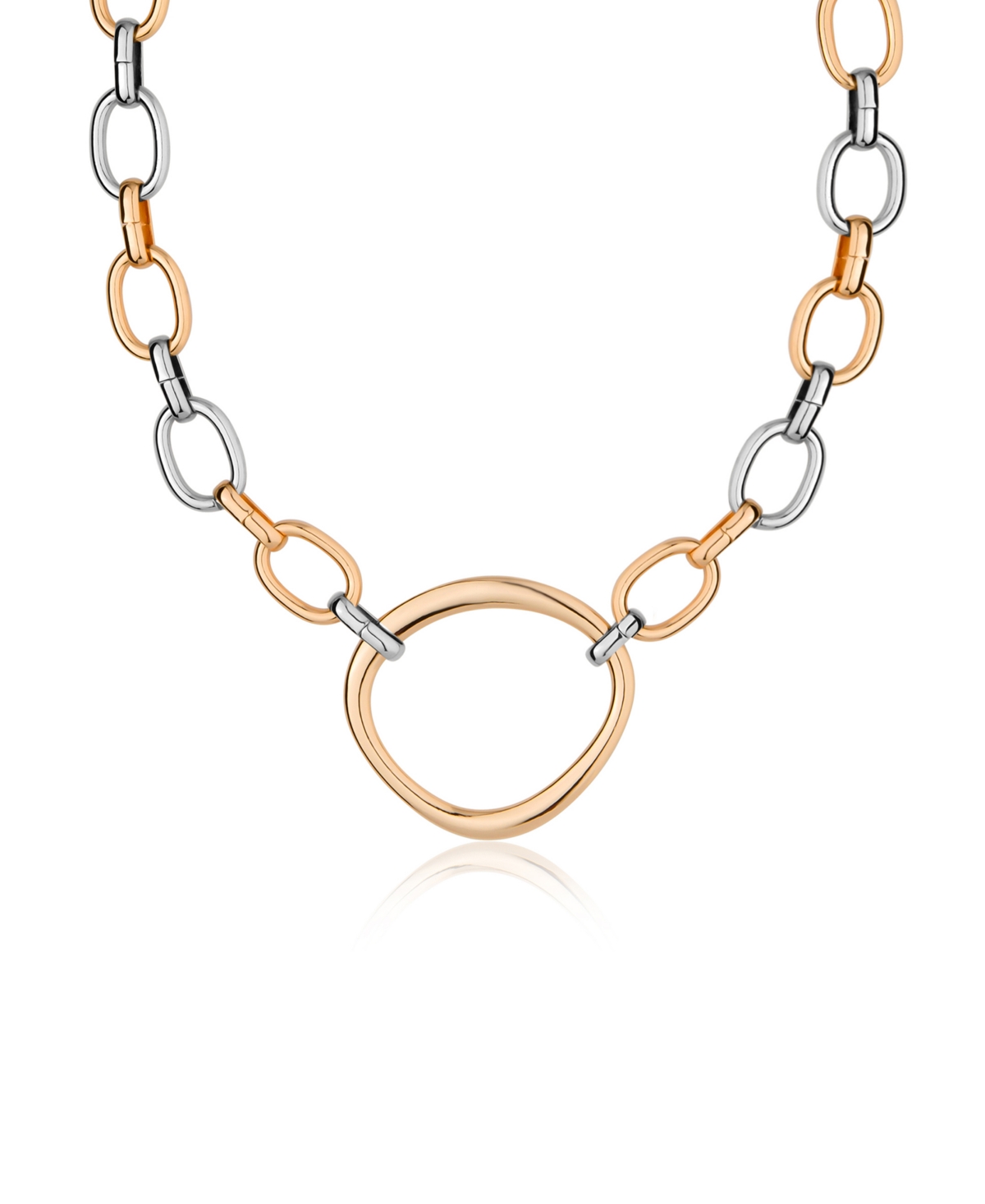 Mixed Metal Chain Link Collar Necklace - Rhodium