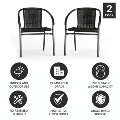 Rattan Indoor-Outdoor Restaurant Stack Chair With Curved Back 2 Pack