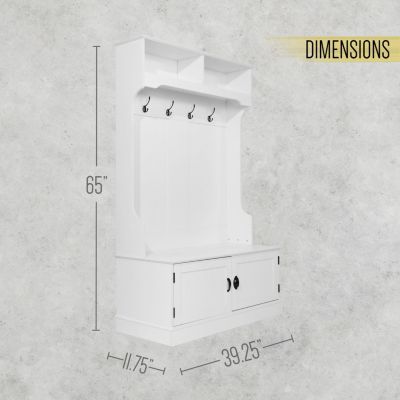 Hall Tree With Double Door Entryway Storage Bench, 4 Hook Coat Rack, Top Storage Cubbies