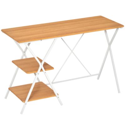 Computer Desk with 2-Tier Storage Shelves Wood Grain Writing Desk Natural