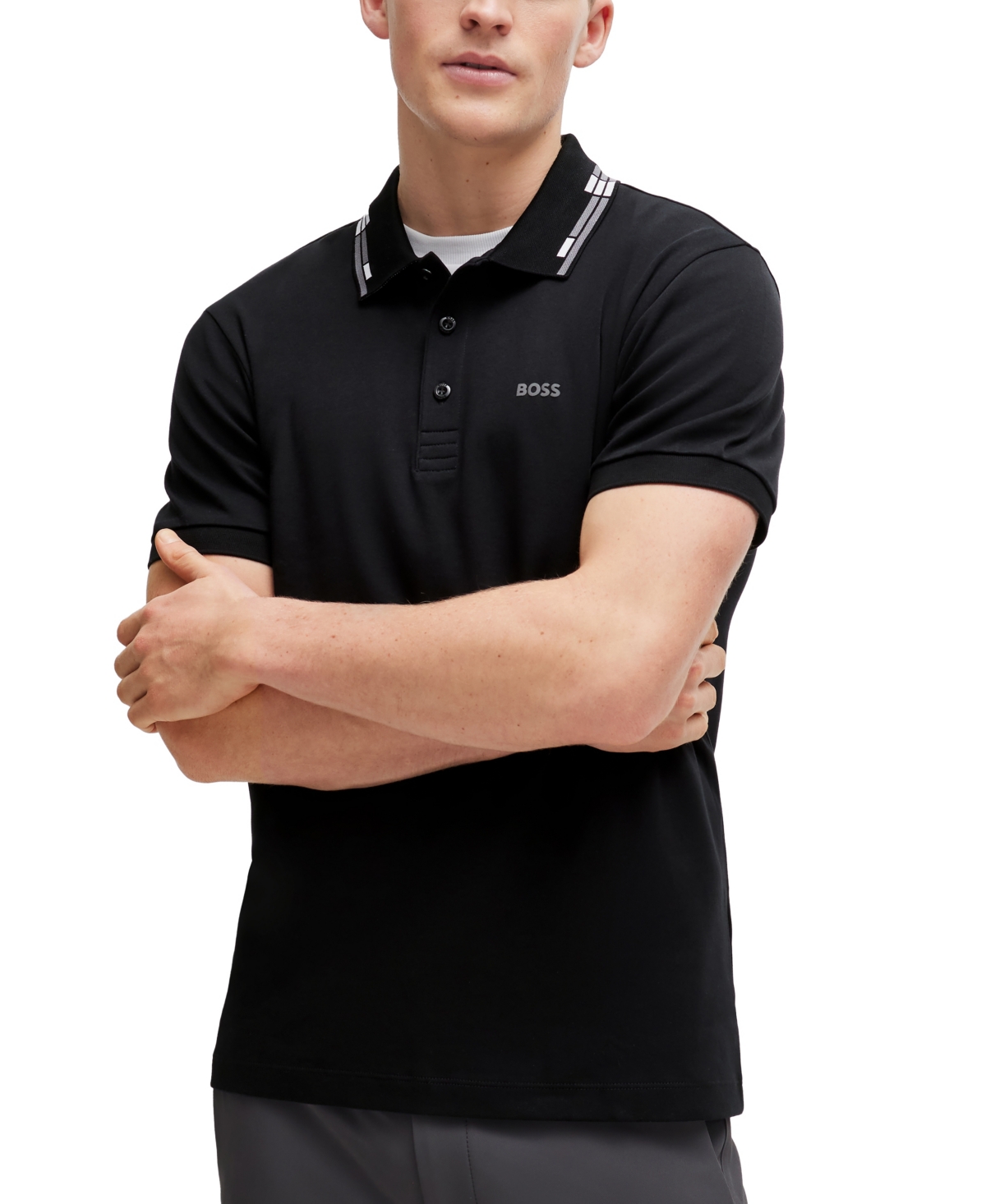 Boss by Hugo Boss Men's Collar Graphics Slim-Fit Polo Shirt - Black