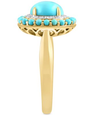 EFFY&reg; Turquoise & Diamond (1/10 ct. t.w.) Halo Ring in 14k Gold
