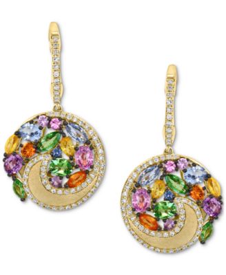 EFFY&reg; Multi-Gemstone (3-1/6 ct. t.w.) & Diamond (3/8 ct. t.w.) Swirling Circle Dangle Hoop Drop Earrings in 14k Gold
