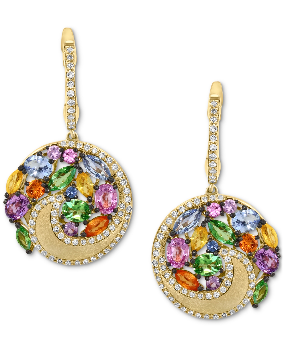EFFY COLLECTION EFFY MULTI-GEMSTONE (3-1/6 CT. T.W.) & DIAMOND (3/8 CT. T.W.) SWIRLING CIRCLE DANGLE HOOP DROP EARRI 