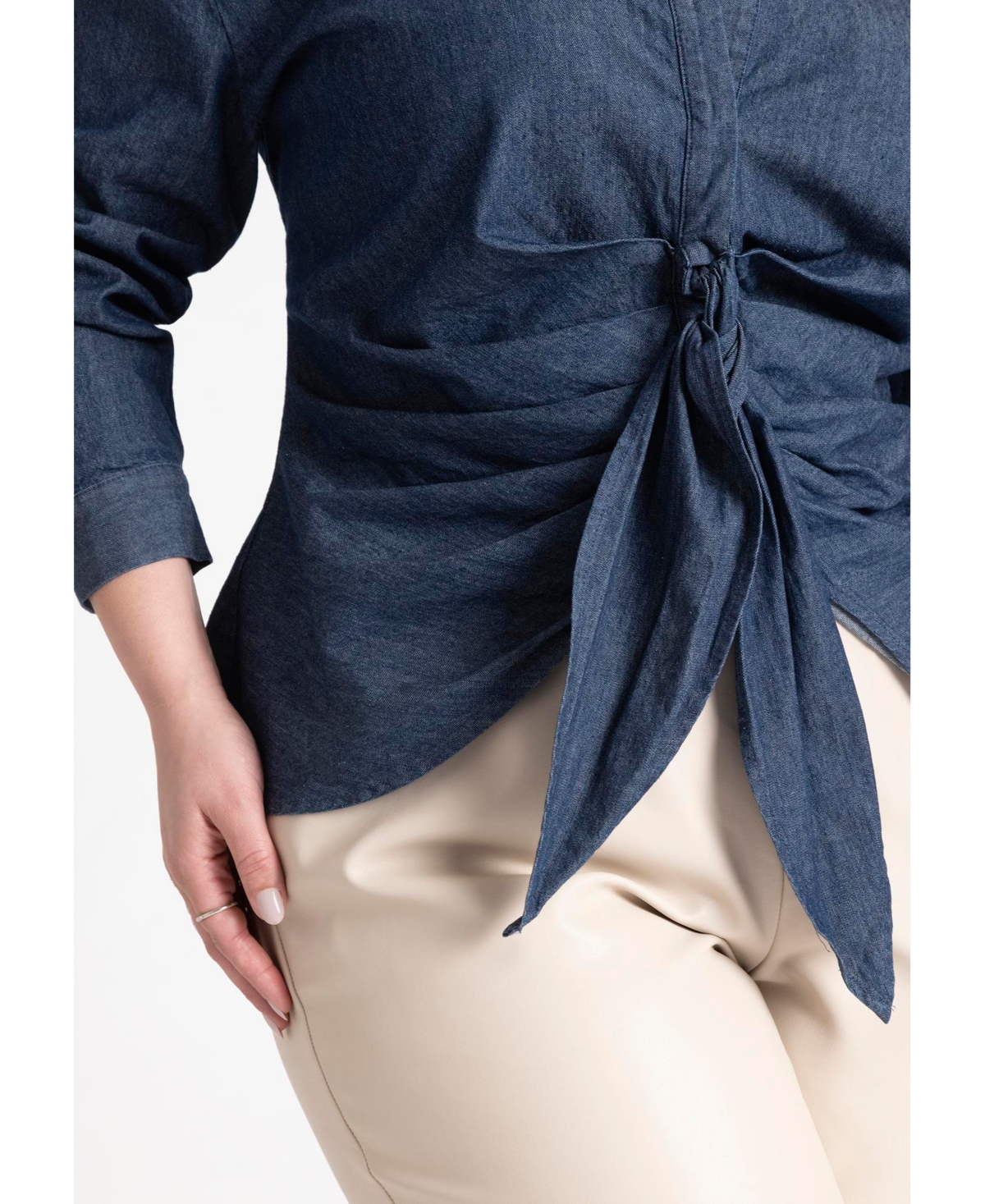 Eloquii Plus Size Tie Front Collared Blouse