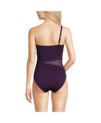 Women's Chlorine Resistant Smoothing Control Mesh High Leg One Shoulder One Piece Swimsuit