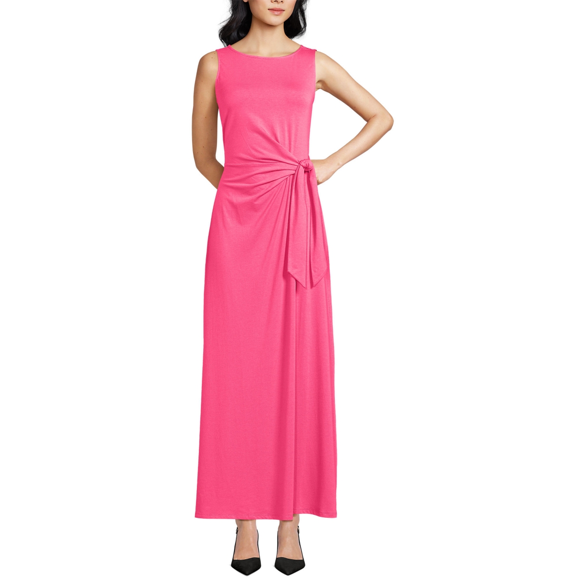 Women's Sleeveless Tie Waist Maxi Dress - Rouge pink