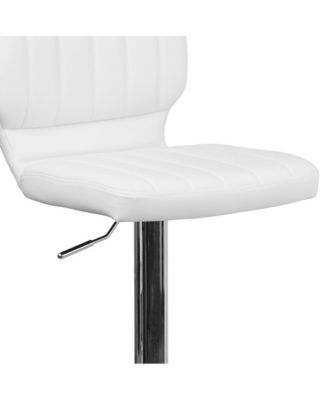 Set Of Two Swivel Bar Stools With Vertical Stitched Back And Adjustable Chrome Base With Footrest