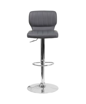 Set Of Two Swivel Bar Stools With Vertical Stitched Back And Adjustable Chrome Base With Footrest