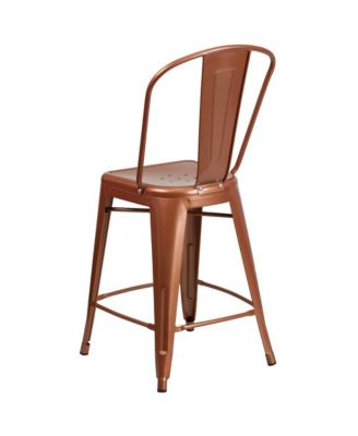 Stella 24" Metal Indoor-Outdoor Counter Stool With Vertical Slat Back And Integrated Footrest