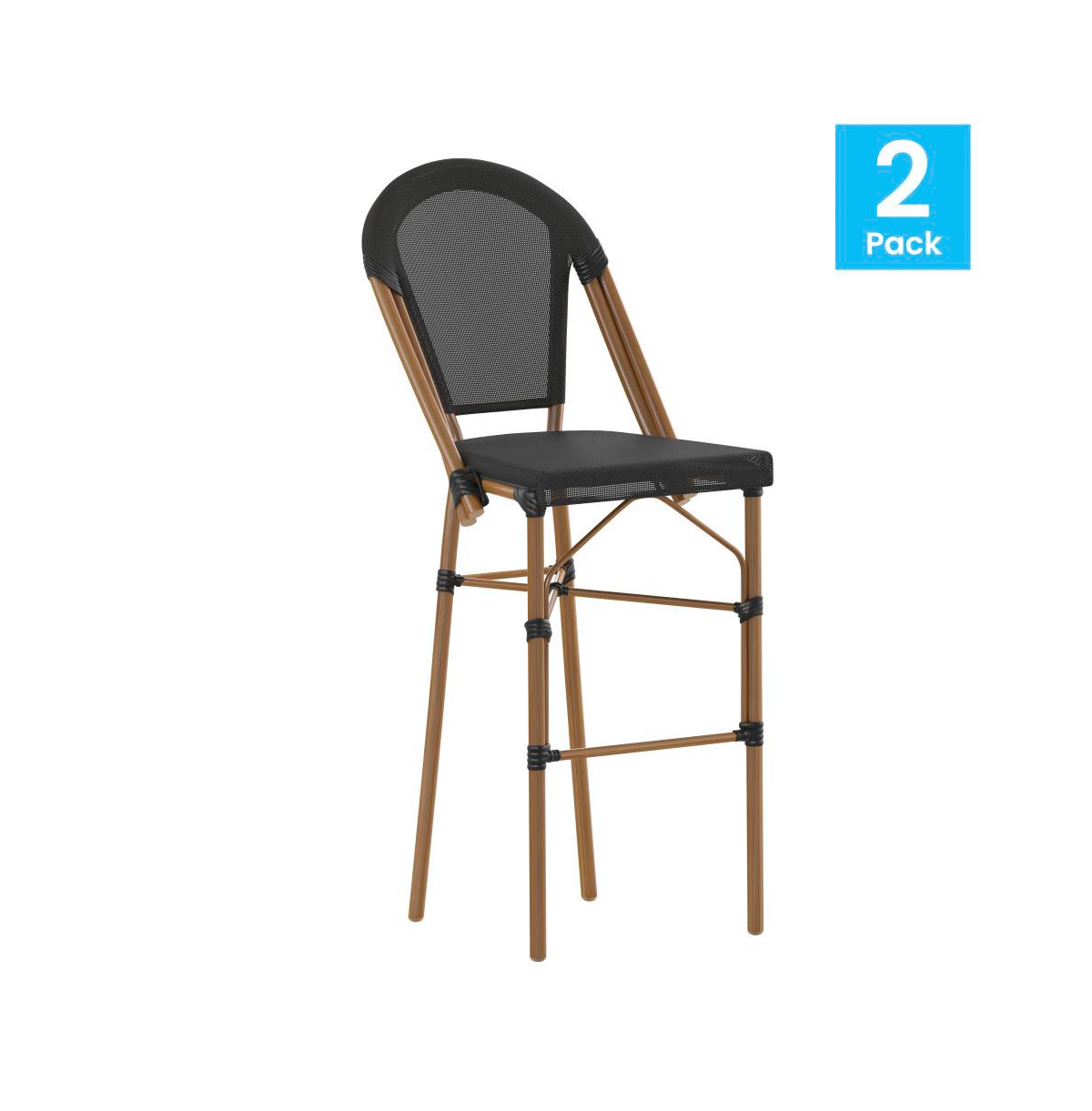 Merrick Lane Mael Set Of Two Stacking Bistro Style Bar Stools With Textilene Backs And Seats And Metal Frames For Indoor/Outdoor Use -natural f