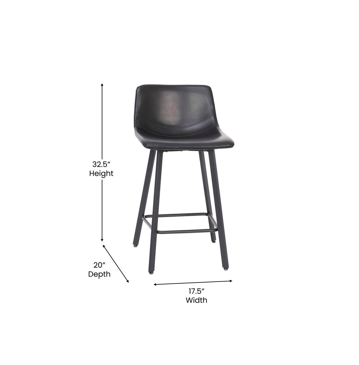 Oretha Set Of 2 Modern Upholstered Stools With Contoured, Low Back Bucket Seats And Iron Frames -black
