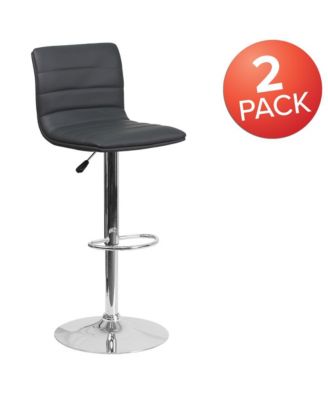 Modern Vinyl Adjustable Height Barstool With Horizontal Stitch Back, Set Of 2