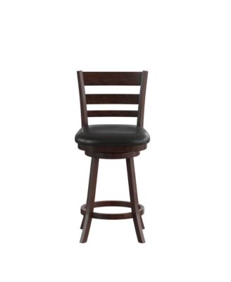 Silla 24" Classic Wooden Ladderback Swivel Counter Height Stool With Upholstered Padded Seat And Integrated Footrest