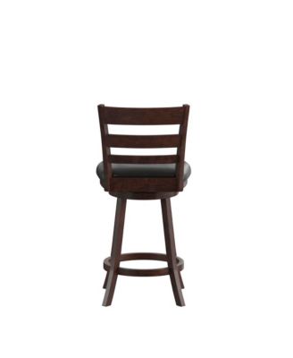 Silla 24" Classic Wooden Ladderback Swivel Counter Height Stool With Upholstered Padded Seat And Integrated Footrest