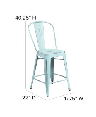 Sabine Metal Indoor-Outdoor Counter Stool With Vertical Slat Back And Integrated Footrest