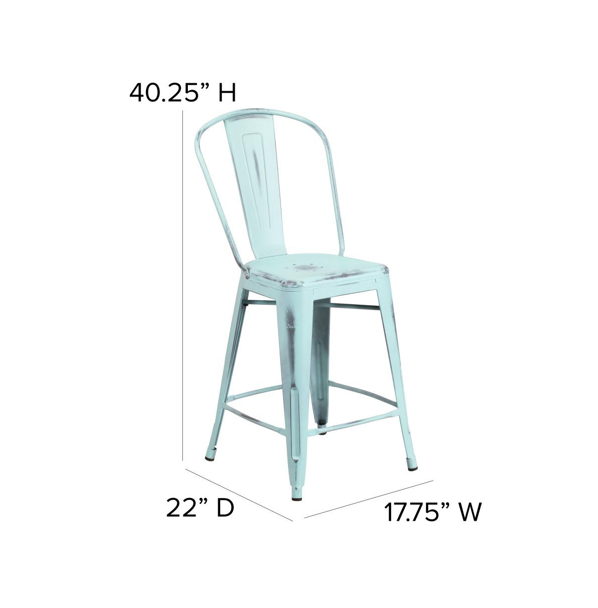 Sabine Metal Indoor-Outdoor Counter Stool With Vertical Slat Back And Integrated Footrest - Green-blue