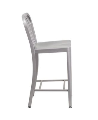 Santorini Galvanized Steel Indoor/Outdoor Counter Bar Stool With Slatted Back And Powder Coated Finish