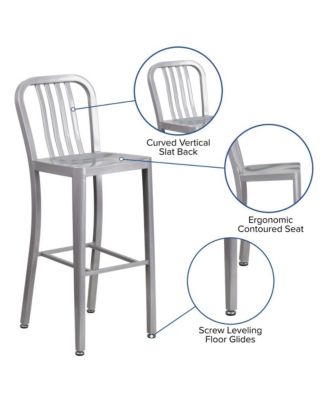 Santorini 30 Inch Galvanized Steel Indoor/Outdoor Counter Bar Stool With Slatted Back And Powder Coated Finish