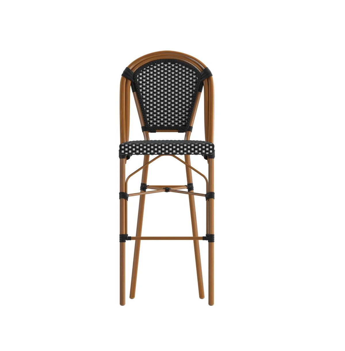 Merrick Lane Sacha Set Of Two Stacking Bistro Bar Stools With Pe Seats And Backs And Metal Frames For Indoor/Outdoor Use - Black  white/natural frame