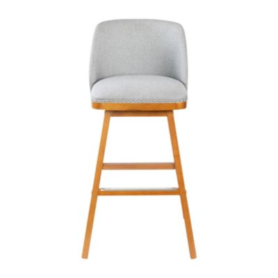 Jada Upholstered Mid-Back Stools With Nailhead Accent Trim & Wood Frames