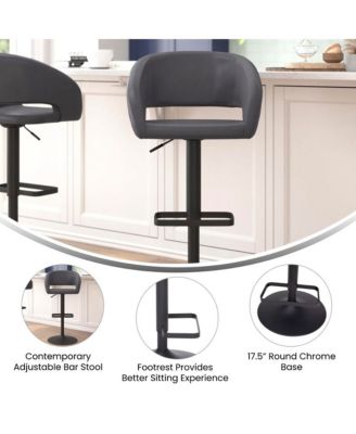 Shae Contemporary Upholstered Adjustable Height Barstool With Rounded, Cutout Mid-Back And Pedestal Base