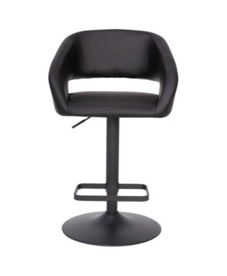 Shae Contemporary Upholstered Adjustable Height Barstool With Rounded, Cutout Mid-Back And Pedestal Base