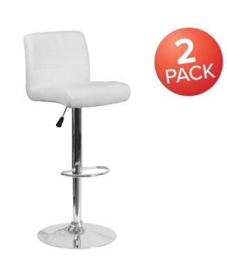 2 Pack Contemporary Vinyl Adjustable Height Barstool With Rolled Seat And Chrome Base