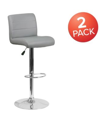 2 Pack Contemporary Vinyl Adjustable Height Barstool With Rolled Seat And Chrome Base