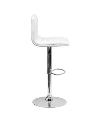Modern Vinyl Adjustable Height Barstool With Horizontal Stitch Back, Set Of 2