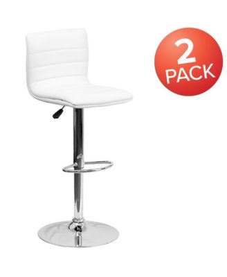 Modern Vinyl Adjustable Height Barstool With Horizontal Stitch Back, Set Of 2
