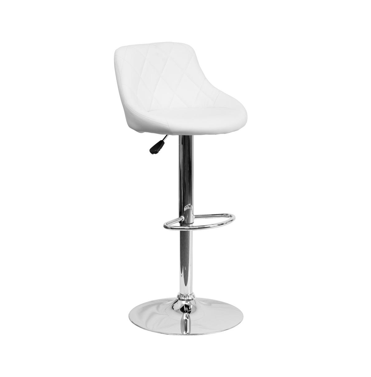 2 Pack Contemporary Vinyl Bucket Seat Adjustable Height Barstool With Diamond Pattern Back And Chrome Base