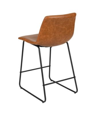 24 Inch Faux Counter Height Bucket Seat Stools, Set Of 2