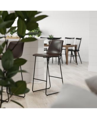 30 Inch Faux Bar Height Bucket Seat Stools, Set Of 2