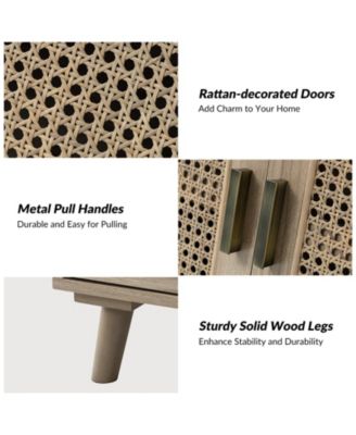 Accent Storage Rattan Cabinet  Cupboard Console Table for Dining Room