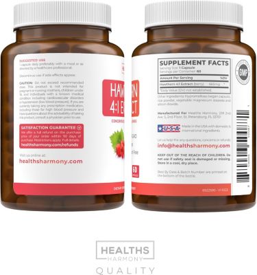 Hawthorn Berry Capsules, Cardiovascular and Immune Health, 4:1 Extract, Health's Harmony, 60ct