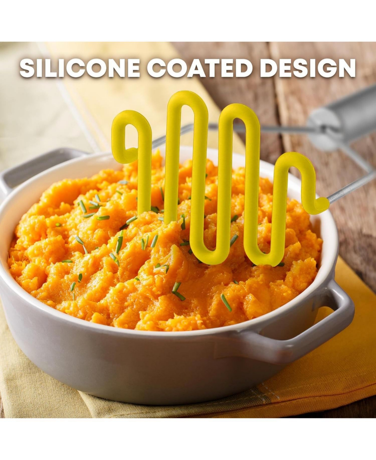 Zulay Kitchen Non-Scratch Potato Masher Kitchen Tool - Durable Stainless Steel Mashed Potatoes Masher