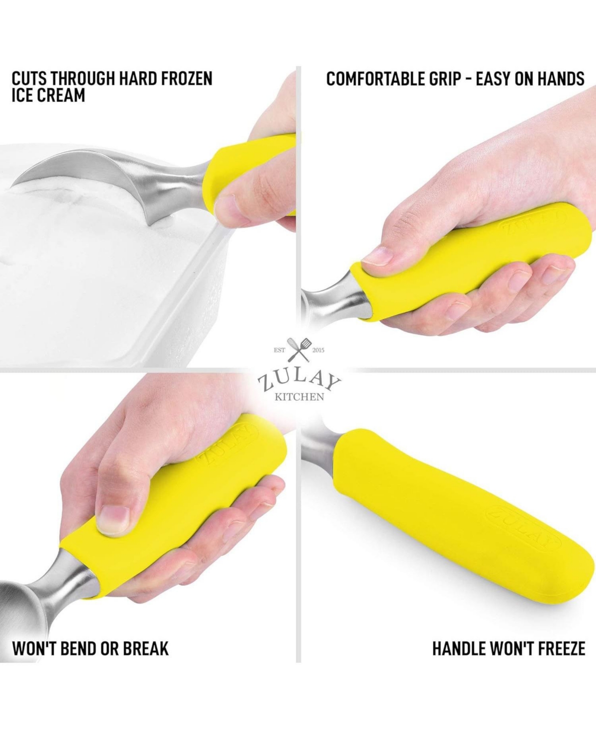 Zulay Kitchen Heavy Duty Ice Cream Scoop - Stainless Steel Ice Cream Scooper With Non-Slip Rubber Grip
