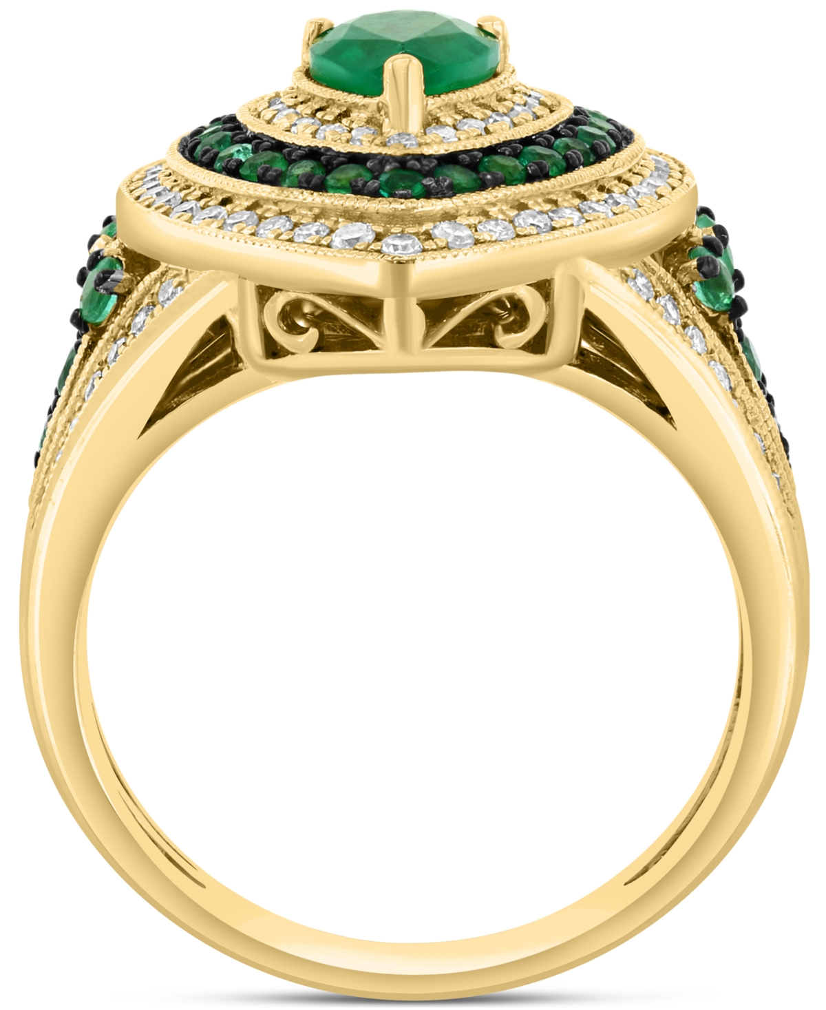 Effy Collection Effy Emerald (1-1/20 Ct. T.w.) & Diamond (3/8 Ct. T.w.) Teardrop Halo Statement Ring In 14k Gold In Yellow Gol