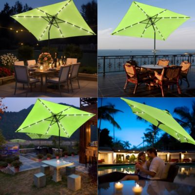 10x6.5FT Rectangle Outdoor Solar LED Patio Umbrella with Crank Tilt for Table Market Yard Deck Pool Party Green