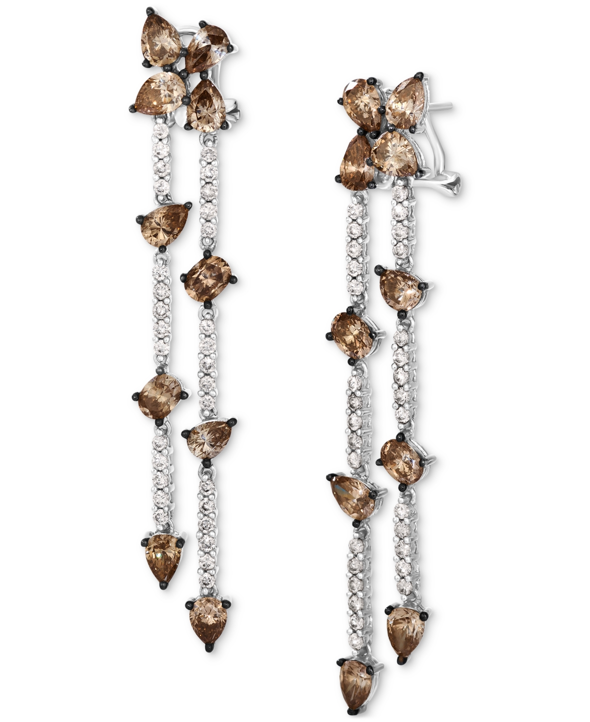 Chocolate Diamond & Vanilla Diamond Double Chain Linear Drop Earrings (5-3/4 ct. t.w.) in 14k White Gold