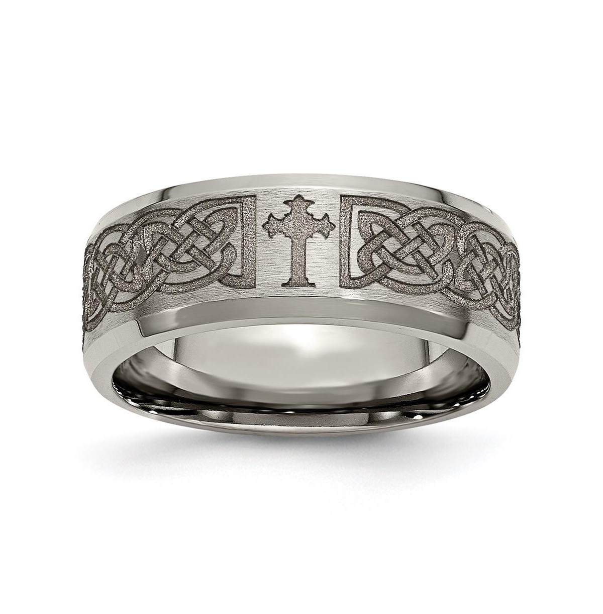 Titanium Brushed Cross Beveled Edge Wedding Band Ring - Grey