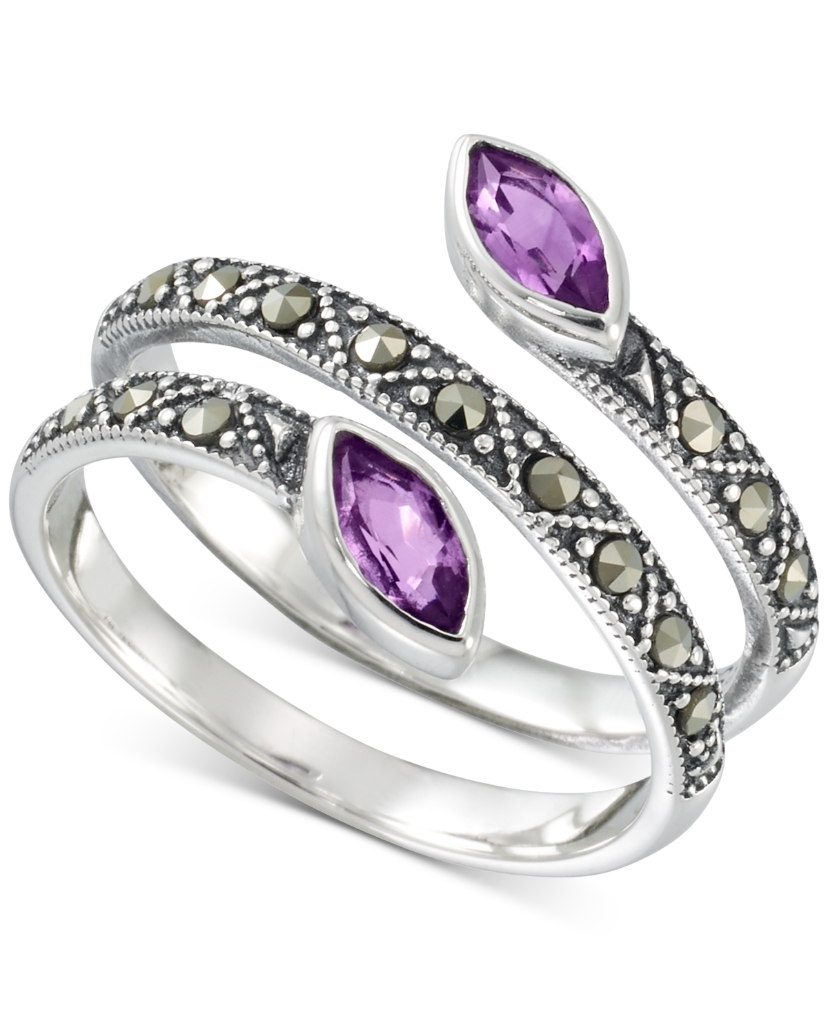 Macy's Amethyst (5/8 Ct. T.w.) & Marcasite (1/4 Ct. T.w.) Coil Ring In Sterling Silver In Amethyst