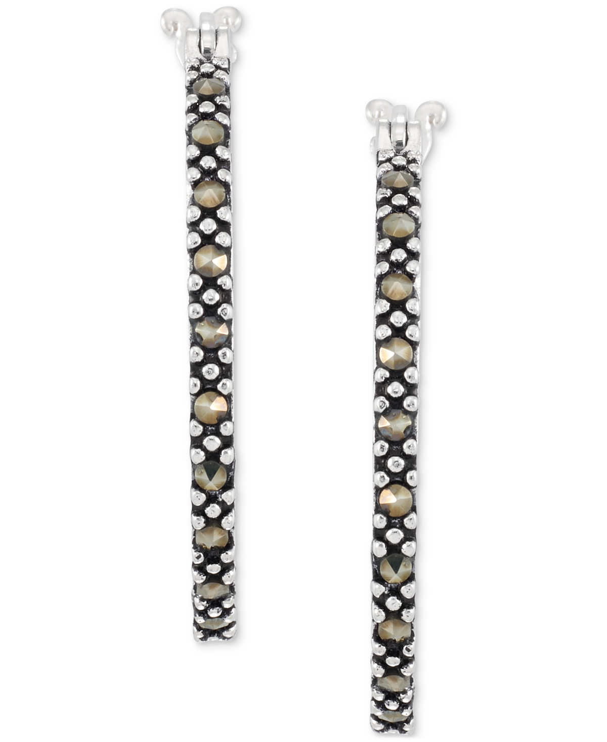 Shop Macy's Marcasite (1/3 Ct. T.w.) & Crystal In & Out Small Hoop Earrings In Sterling Silver, 1"
