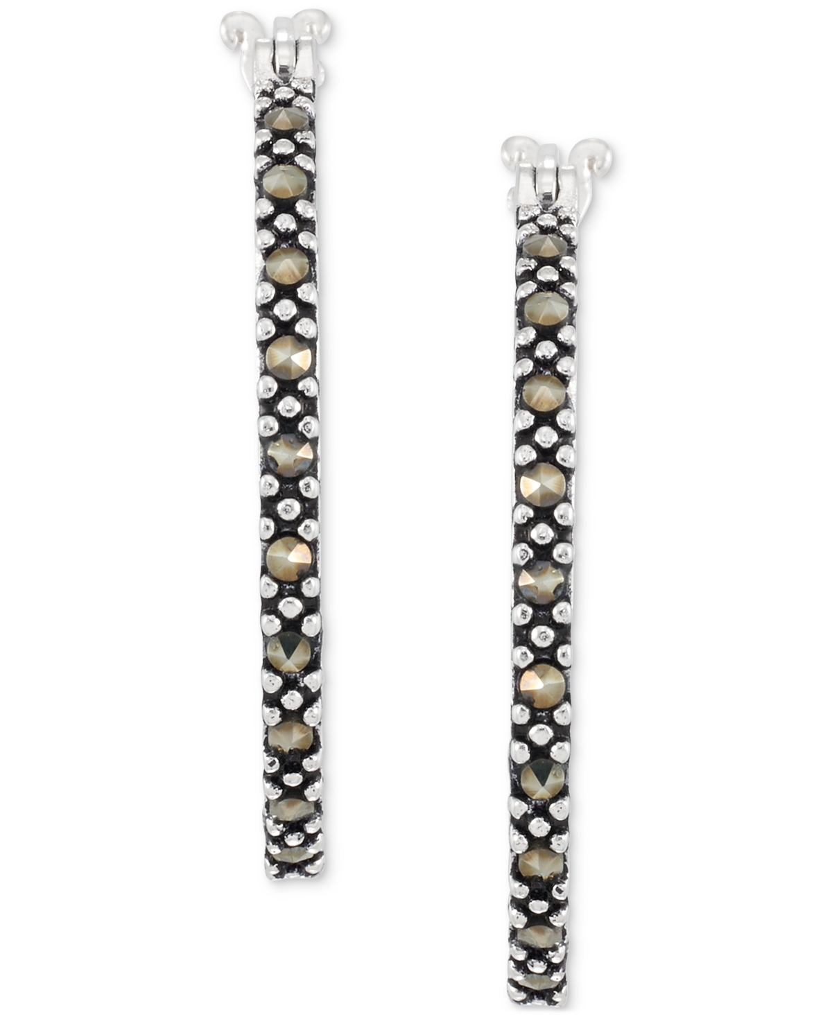 Macy's Marcasite (1/3 Ct. T.w.) & Crystal In & Out Small Hoop Earrings In Sterling Silver, 1" In Marcasite